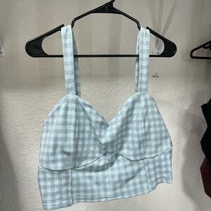 Baby blue plaid plus size crop top